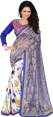 

Khushali Self Design, Embroidered Fashion Georgette, Jacquard Saree(White, Blue, Grey, Multicolor, Blue;grey;multicolor;white