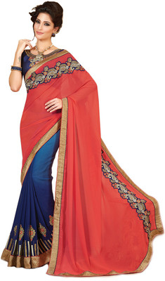 

Khushali Self Design, Embroidered, Embellished Fashion Georgette Saree(Blue, Pink)