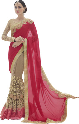 

Khoobee Self Design, Embroidered, Embellished Fashion Net, Chiffon Saree(Pink, Brown, Beige), Beige;brown;pink