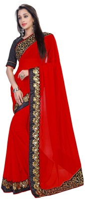 

Jiya Self Design, Embroidered Fashion Georgette Saree(Red, Grey), Grey;red