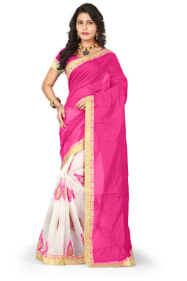 

Indianbeauty Solid, Printed Fashion Cotton Saree(Pink, White)