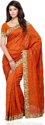 

JTInternational Self Design Fashion Art Silk Saree(Orange), Multi color