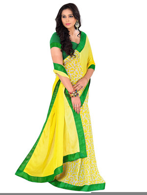 

Parisha Printed Fashion Chiffon Saree(Yellow, Green), Green;yellow