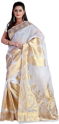 

Weavedeal Embellished Kanjivaram Silk Cotton Blend Saree(White)