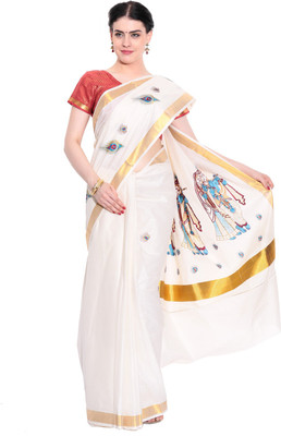 

Darps Self Design Balarampuram Cotton Saree(Multicolor), Cream