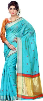 

Mimosa Polka Print Kanjivaram Cotton Saree(Blue), Sapphire