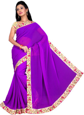 

Ishin Self Design Fashion Chiffon Saree(Purple)