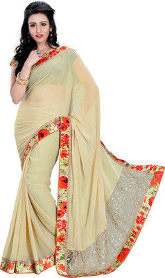 

Jiya Self Design, Embellished Fashion Georgette Saree(Beige, Multicolor)