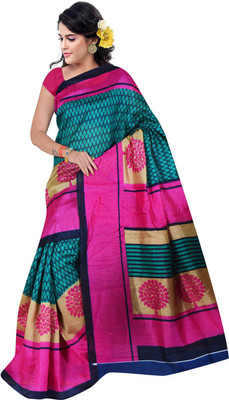 

Parisha Printed Daily Wear Art Silk Saree(Green, Pink), Sea green & pink