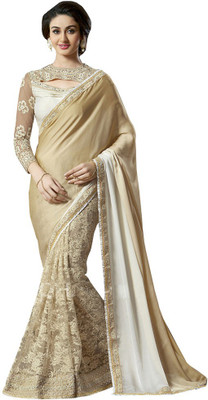 

Parisha Embroidered Fashion Net, Georgette Saree(White, Beige), Beige;off white