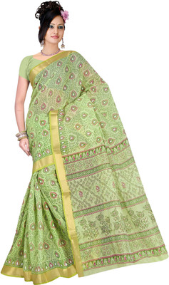 

revathi textiles Printed Daily Wear Cotton Saree(Green)