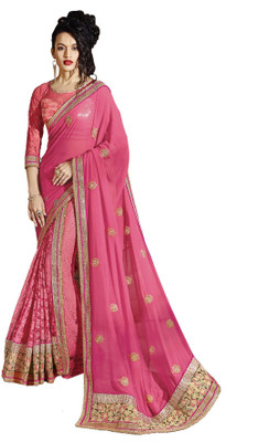 Aesha Embellished Fashion Georgette Saree(Pink)