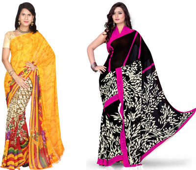

EthnicQueen Floral Print, Geometric Print Fashion Georgette Saree(Pack of 2, Yellow, Black), Black;yellow