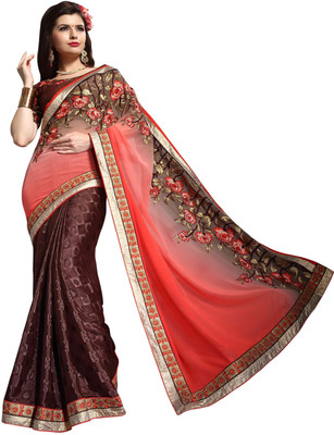 

Jiya Self Design, Embroidered, Embellished Fashion Jacquard, Georgette Saree(Pink, Brown), Brown;pink