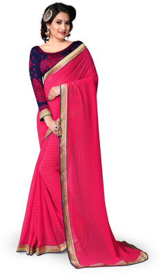 

Indianbeauty Solid, Embroidered Bollywood Chiffon Saree(Pink), Dark pink