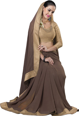 

Khushali Self Design Fashion Georgette Saree(Brown, Beige), Beige;brown