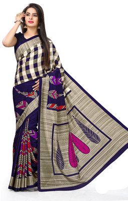 

Urban Vastra Checkered Fashion Raw Silk Saree(Blue), Navy blue