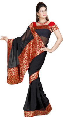 

Ishin Embroidered Fashion Chiffon Saree(Black)