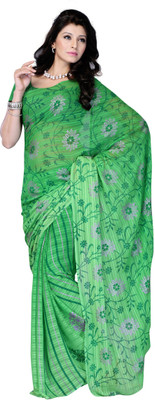 

JTInternational Printed Fashion Georgette Saree(Green)