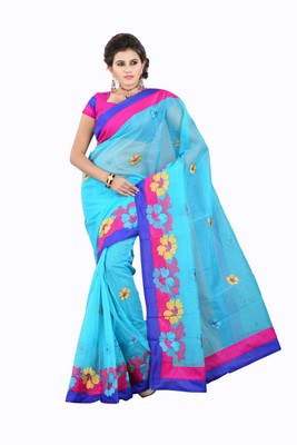 

Weavedeal Embellished, Embroidered Bollywood Cotton, Net Saree(Blue)