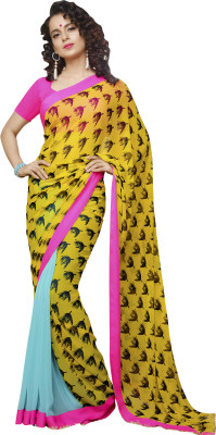 

Khoobee Self Design, Printed Fashion Georgette Saree(Yellow, Black, Blue), Black;blue;yellow