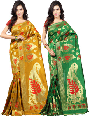 

Weavedeal Embellished Kanjivaram Silk Cotton Blend Saree(Pack of 2, Multicolor)