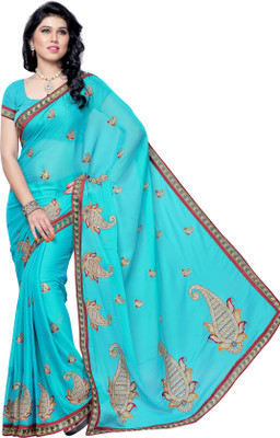 

Mimosa Woven Fashion Chiffon Saree(Dark Green), Rama