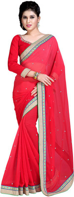 

Khoobee Self Design, Embroidered, Embellished Fashion Chiffon Saree(Red)