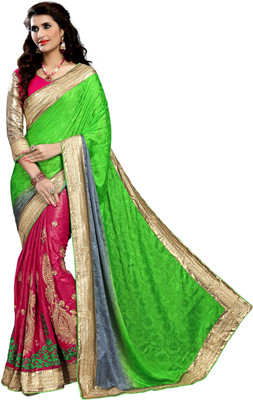 

Khoobee Self Design, Embroidered, Embellished Fashion Jacquard, Jacquard Saree(Green, Grey, Pink, Beige), Beige;green;grey;pink