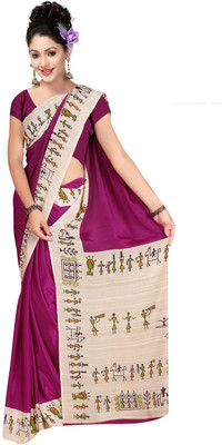 

Desi Butik Printed Daily Wear Crepe Saree(Pink), Wine