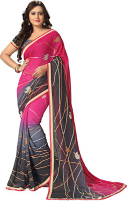 

Saara Printed Fashion Georgette Saree(Pink, Grey), Pink and grey