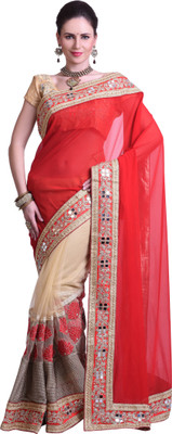 

Chirag Sarees Embellished Fashion Synthetic Georgette Saree(Red)