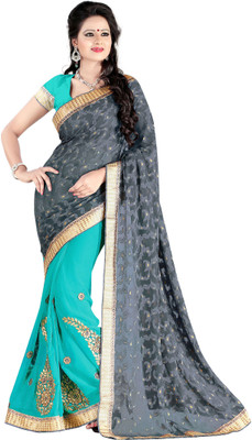 

Khushali Self Design, Embroidered, Embellished Fashion Georgette Saree(Light Blue), Sky blue