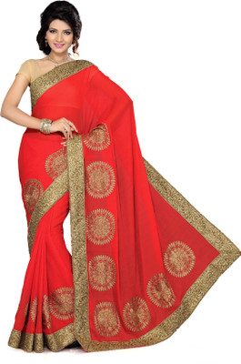 

Ishin Solid Fashion Georgette Saree(Red)