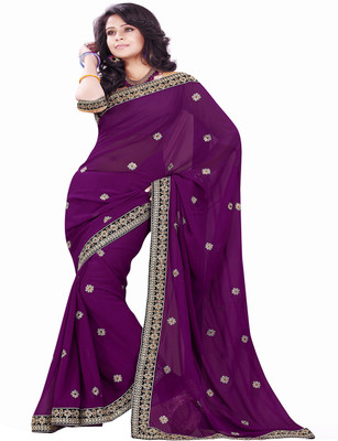 

Sourbh Sarees Self Design Fashion Synthetic Georgette Saree(Purple), Wine