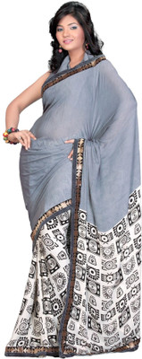 

Cenizas Solid Fashion Crepe Saree(Grey)