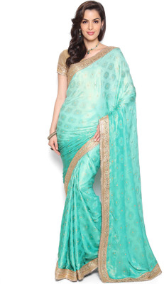 Soch Embroidered Fashion Crepe Saree(Green)