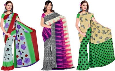 

Manthan Printed Daily Wear Georgette Saree(Pack of 3, Purple, Pink, Green)