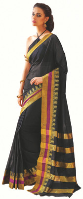 

M.S.Retail Solid Bollywood Cotton Saree(Black)