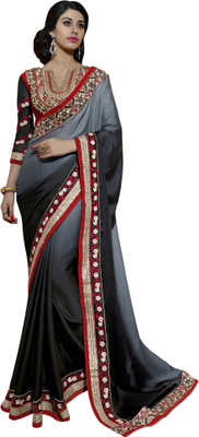 

Parisha Embroidered Fashion Crepe, Georgette Saree(Black, Grey)