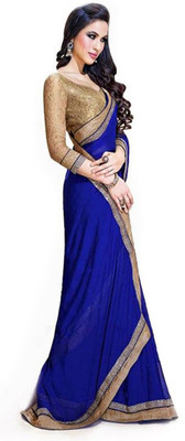 

Divi Solid Bhagalpuri Georgette Saree(Blue, Gold)