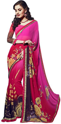 

Desi Butik Printed Fashion Georgette Saree(Pink, Brown), Pink and brown