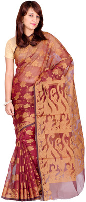 

Chandrakala Self Design Banarasi Cotton Saree(Red, Gold)