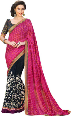 

Brijraj Embroidered Fashion Net Saree(Pink, Black), Black;pink