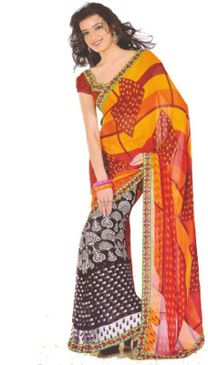 

K D Collection Printed Daily Wear Georgette Saree(Red), Multicolor