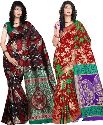 

It's Banii Woven Banarasi Handloom Silk Saree(Pack of 2, Black, Red)
