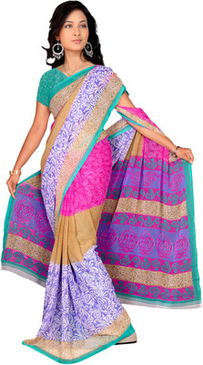 Vardan Prints Printed Bollywood Chiffon Saree(Pink, Blue), Blue;pink