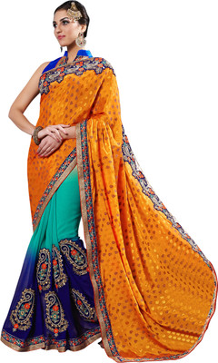 

Khushali Self Design, Embellished, Embroidered Fashion Georgette, Jacquard Saree(Blue, Green, Orange)