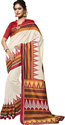 

Saara Graphic Print Fashion Raw Silk Saree(White)