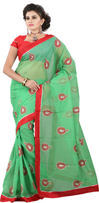 

Weavedeal Embellished, Embroidered Bollywood Cotton, Net Saree(Light Green)